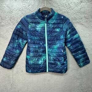 Land's End Youth Size Small (6-7) Blue Puffer Jacket Polyester Filled Full Zip